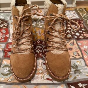 Dolce Vita Tan Lace-Up Boots with Cream Accents